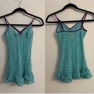 Victoria’s Secret sexy sheer blue lace slip dress lingerie size small babydoll